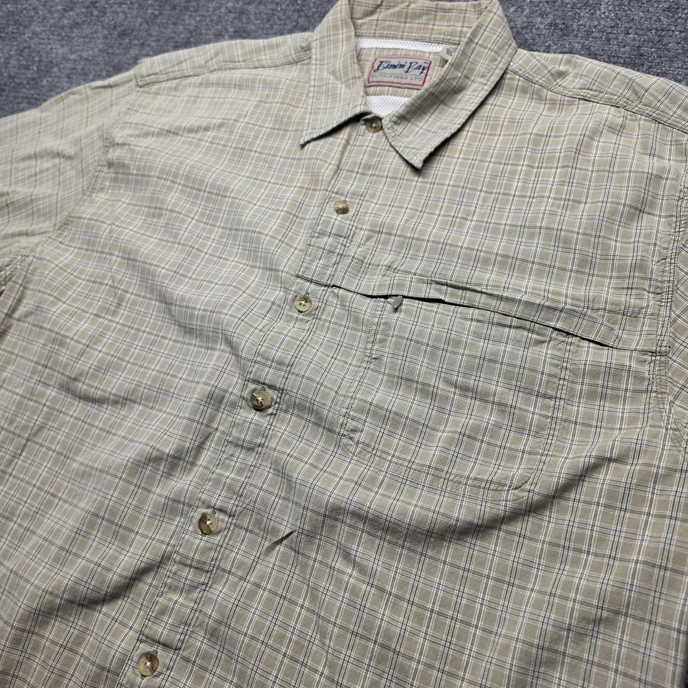 Bimini Bay Outfitters Mens XL Plaid Short Sleeve Vented Fishing Shirt Beige Tan